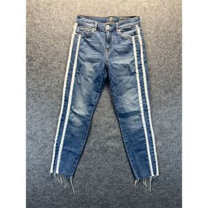 7 for All Mankind Jeans Women's 27‎ The Ankle Skinny Stretch Blue White Stripe